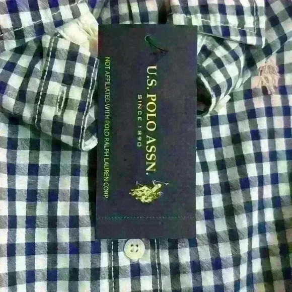 NWT. US Polo Long Sleeve Gingham Shirt Dress. Size: Medium. Color: Navy & White - Picture 10 of 10